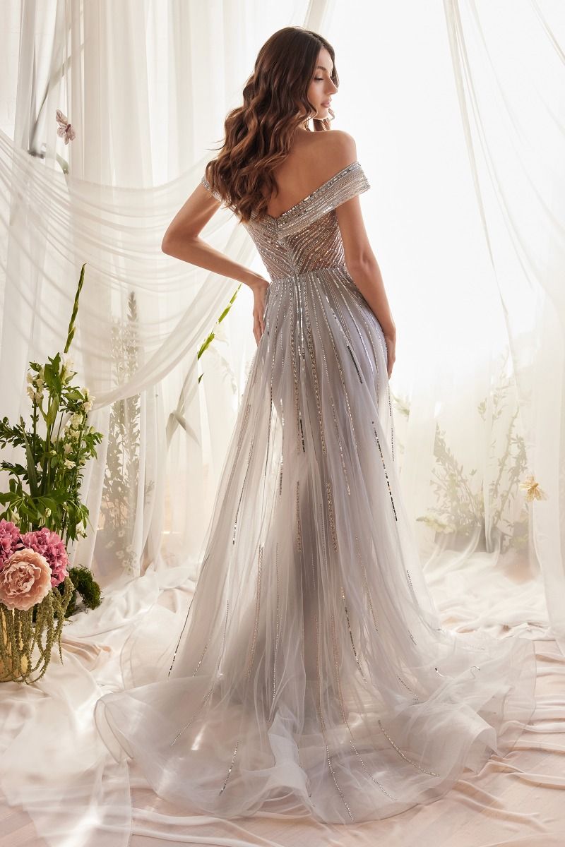 Silver Siren Bead Gown With Overskirt - Vero.com