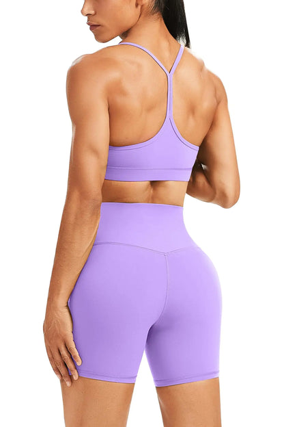 WodoWei Butterluxe Workout Sets for Women 2 Piece Gym Yoga Y-Back Sports Bra High Waist Biker Short Outfits(W316-Violet-L) - Vero.com 