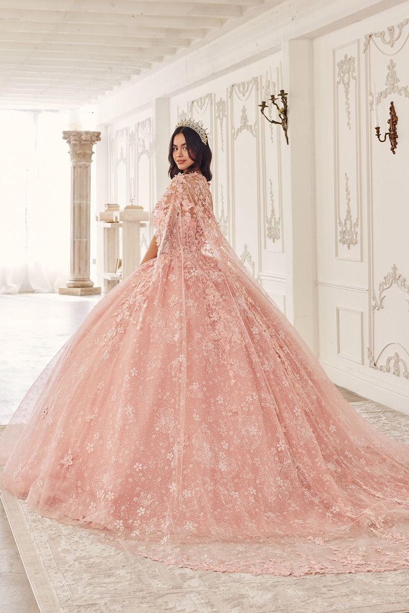 Floral Quinceanera Ball Gown With Cape - Vero.com 