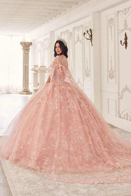Floral Quinceanera Ball Gown With Cape - Vero.com 
