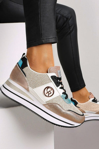 Fashion sneakers with decorative detail, FF525, champagne color. - Vero.com 