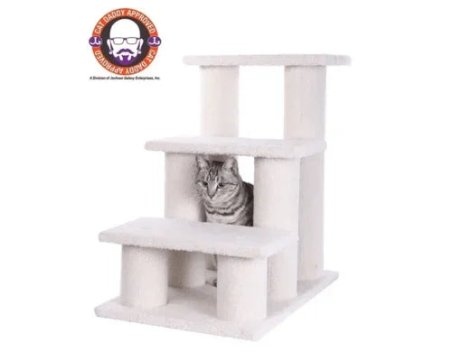 Real Wood 3-Step Pet Stairs Ramp for Dogs and Cats - 25 Inch Climber - Vero.com 
