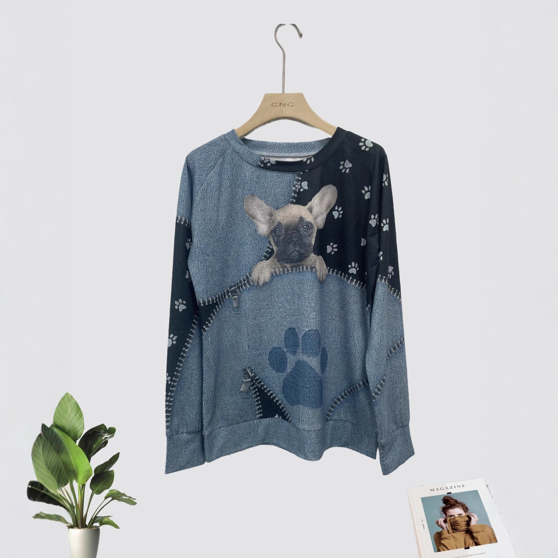 Women's Casual Christmas Digital Printing Sweater featuring a cute dog pattern and stylish design for the festive season.