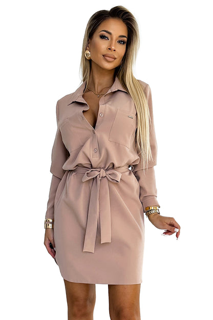 Numoco 284-2 CAMILLE Shirt dress with pockets - beige - Vero.com 