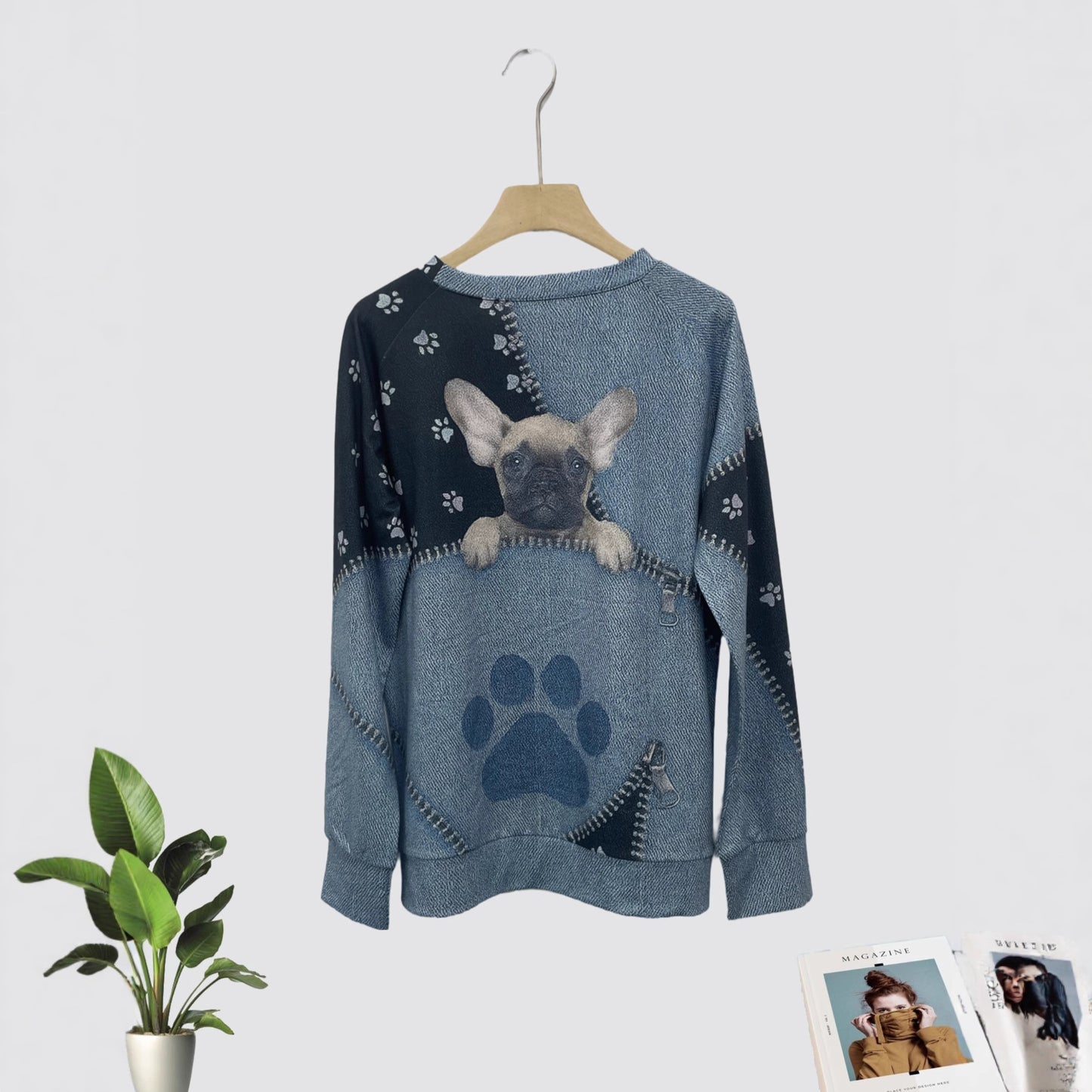Women's Casual Christmas Digital Printing Sweater featuring a cute dog design and paw print, perfect for festive cheer.