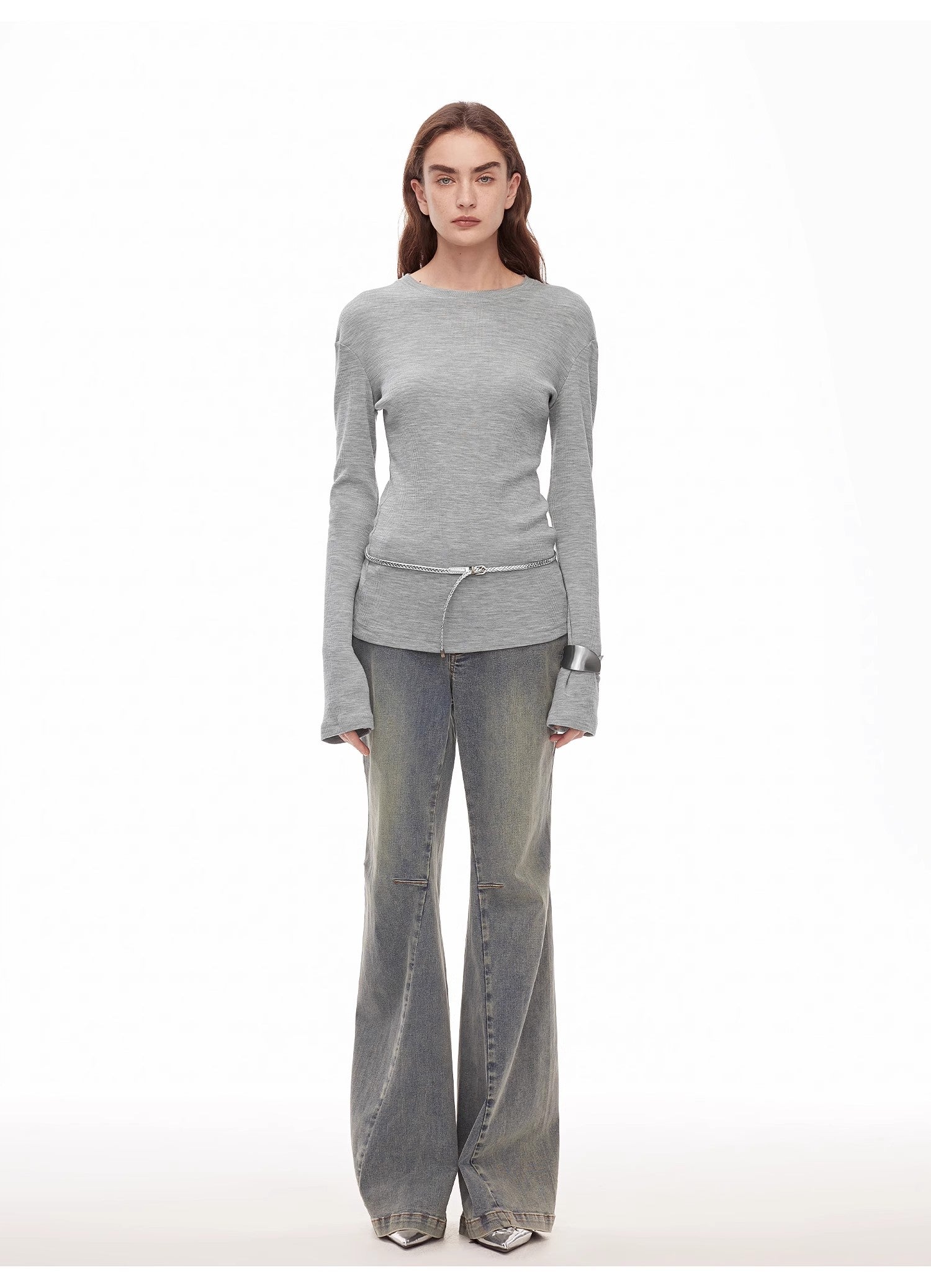 “Denimism”Fashionable Heavy Industry Washed Three-dimensional Versatile Slimming Slightly Flared Denim Trousers - Vero.com 