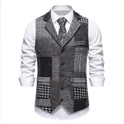 Retro Patchwork Lapel Men's European Size Suit Vest