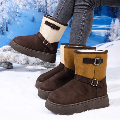 Round Toe Fashionable And Comfortable Furry Slip-on Snow Boots For Women