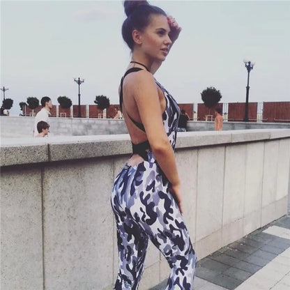 Camouflage Yoga Jumpsuit with Backless Design for Women - Vero.com 