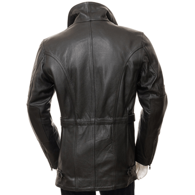 MEN BLACK BELTED LEATHER JACKET COAT HARFORD - Vero.com 