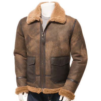 MEN BROWN SHEEPSKIN SHEARLING JACKET FLOYD