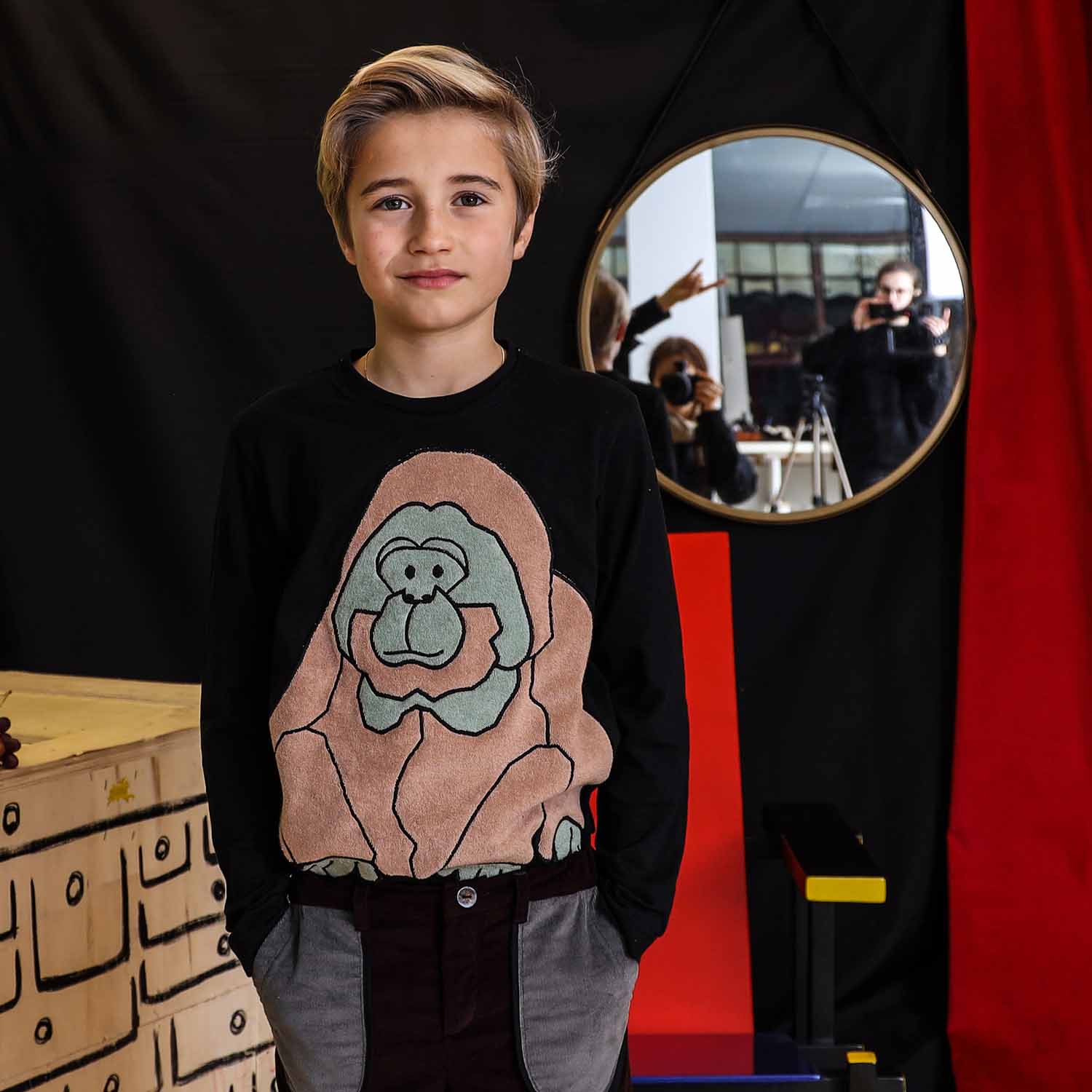 Kids Black Longsleeve Top with Orangutan Application - Vero.com 