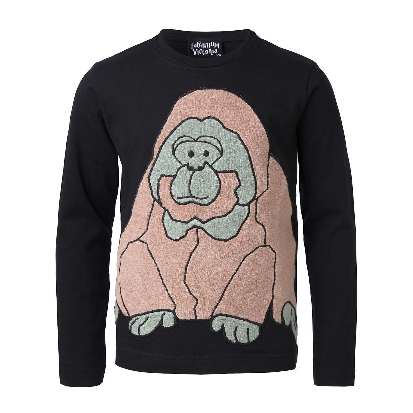 Kids Black Longsleeve Top with Orangutan Application - Vero.com 