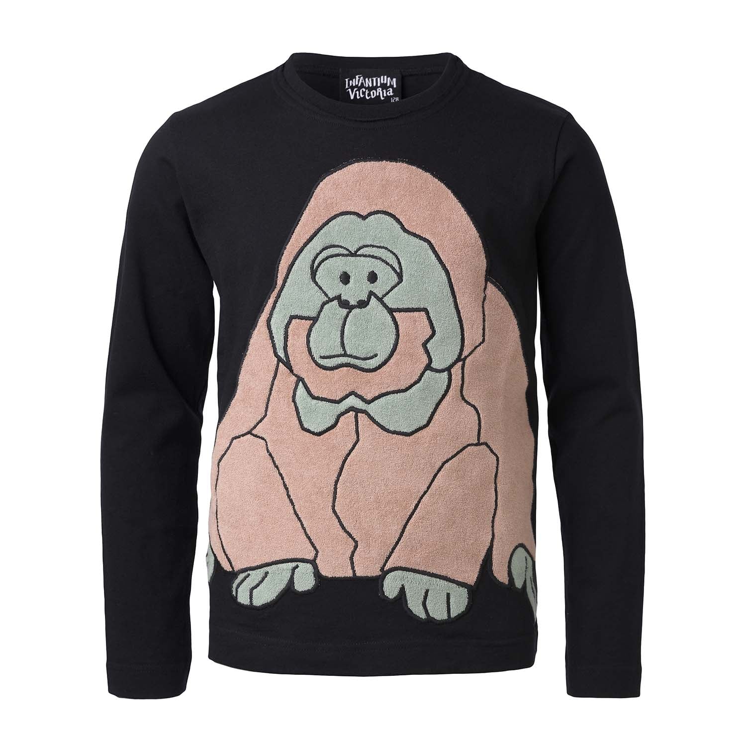 Kids Black Longsleeve Top with Orangutan Application - Vero.com 