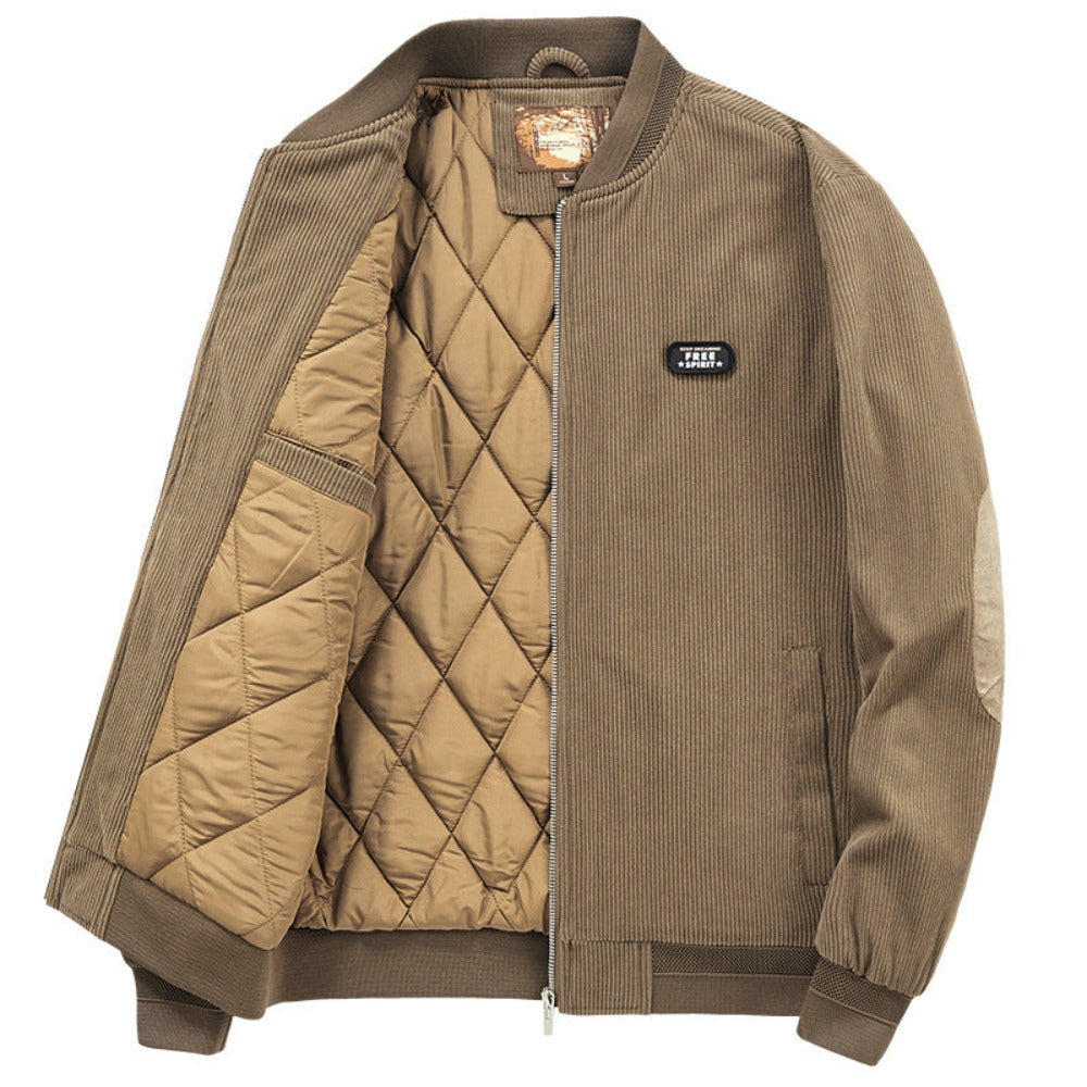 Mens Round Collar Winter Zipped Up Elbow Patch Jacket - Vero.com 