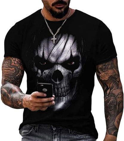 Printed Men's Short Sleeve Skull Head Round Neck T-shirt Hot Selling Short Sleeve