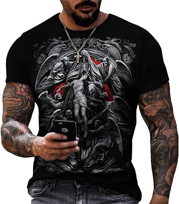 Printed Men's Short Sleeve Skull Head Round Neck T-shirt Hot Selling Short Sleeve
