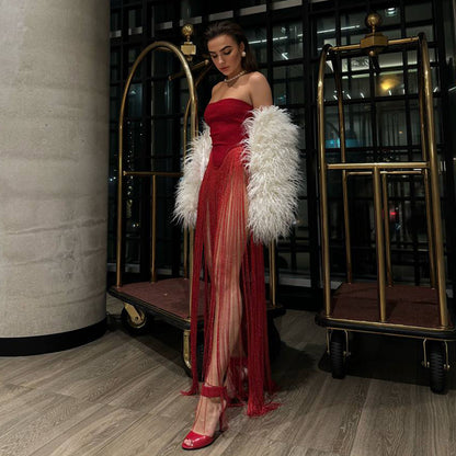 Tube Top One-piece Tassel Bandage Dress European And American Fashion Sexy