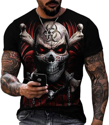 Printed Men's Short Sleeve Skull Head Round Neck T-shirt Hot Selling Short Sleeve