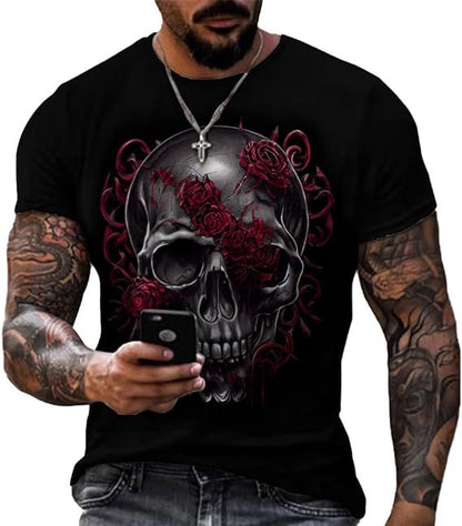 Printed Men's Short Sleeve Skull Head Round Neck T-shirt Hot Selling Short Sleeve