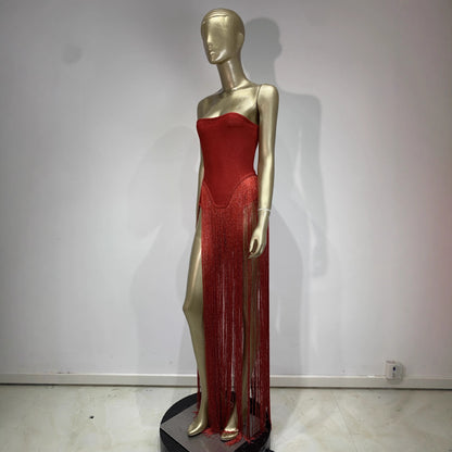 Tube Top One-piece Tassel Bandage Dress European And American Fashion Sexy