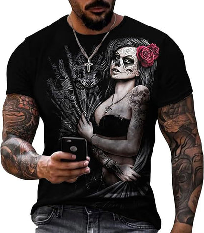 Printed Men's Short Sleeve Skull Head Round Neck T-shirt Hot Selling Short Sleeve