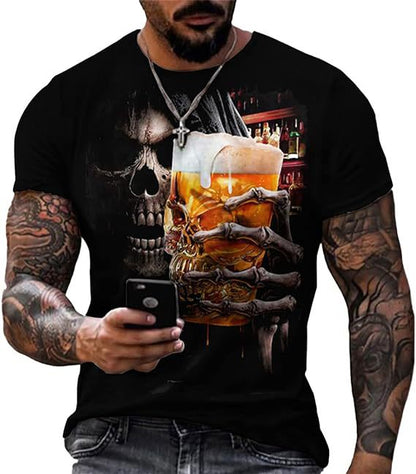 Printed Men's Short Sleeve Skull Head Round Neck T-shirt Hot Selling Short Sleeve