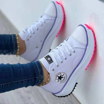 Flat Lace-Up Sneakers Pattern Canvas Casual Sport Shoes - Vero.com 