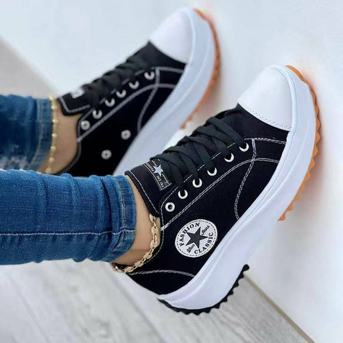 Flat Lace-Up Sneakers Pattern Canvas Casual Sport Shoes - Vero.com 