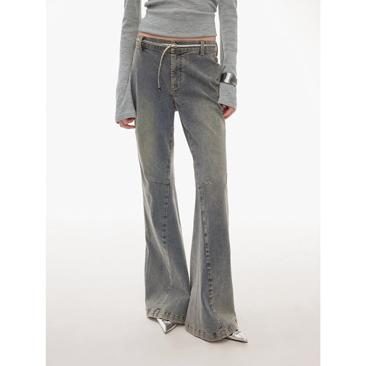 “Denimism”Fashionable Heavy Industry Washed Three-dimensional Versatile Slimming Slightly Flared Denim Trousers - Vero.com 