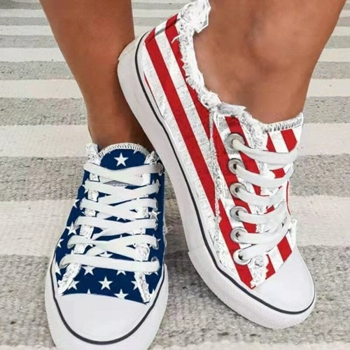 Star Striped Lace Up Sneakers Round Toe Casual Shoes - Vero.com 