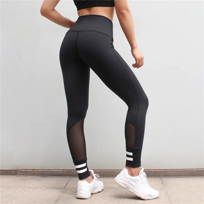 Striped Mesh Panel Yoga Pants for Sports and Fitness - Vero.com 