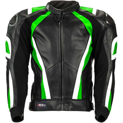 MEN MOTORCYCLE GREEN LEATHER RACING JACKET