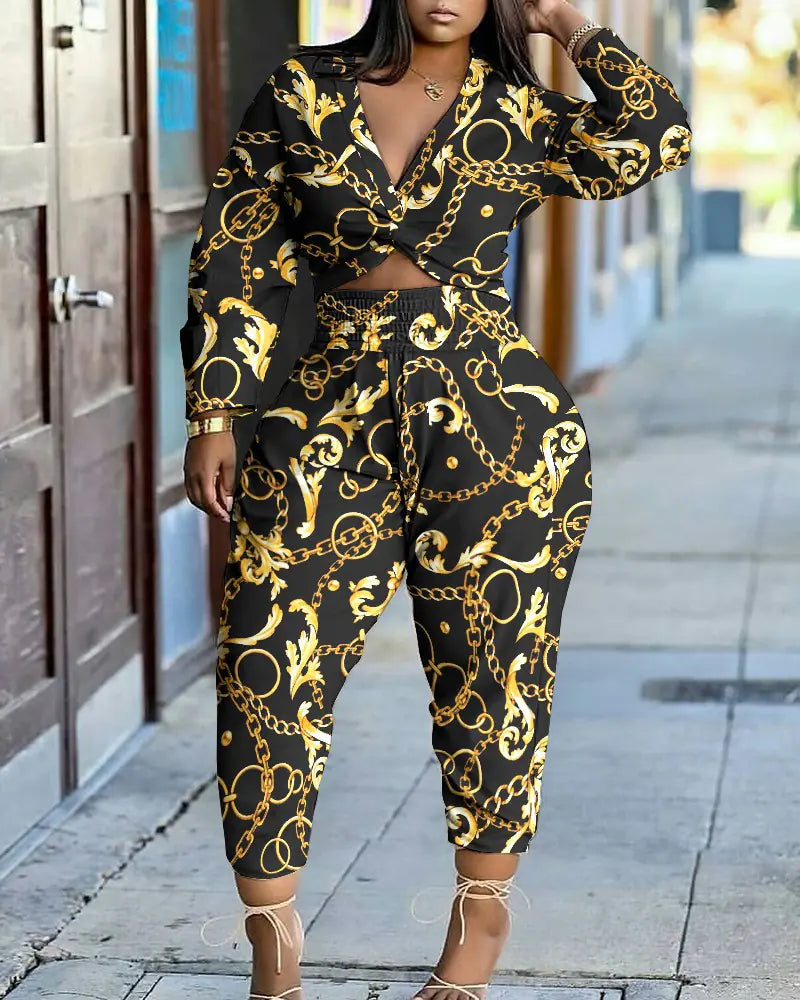 Women's Long Sleeve Printed Two-Piece Suit for Spring/Fall - Vero.com 