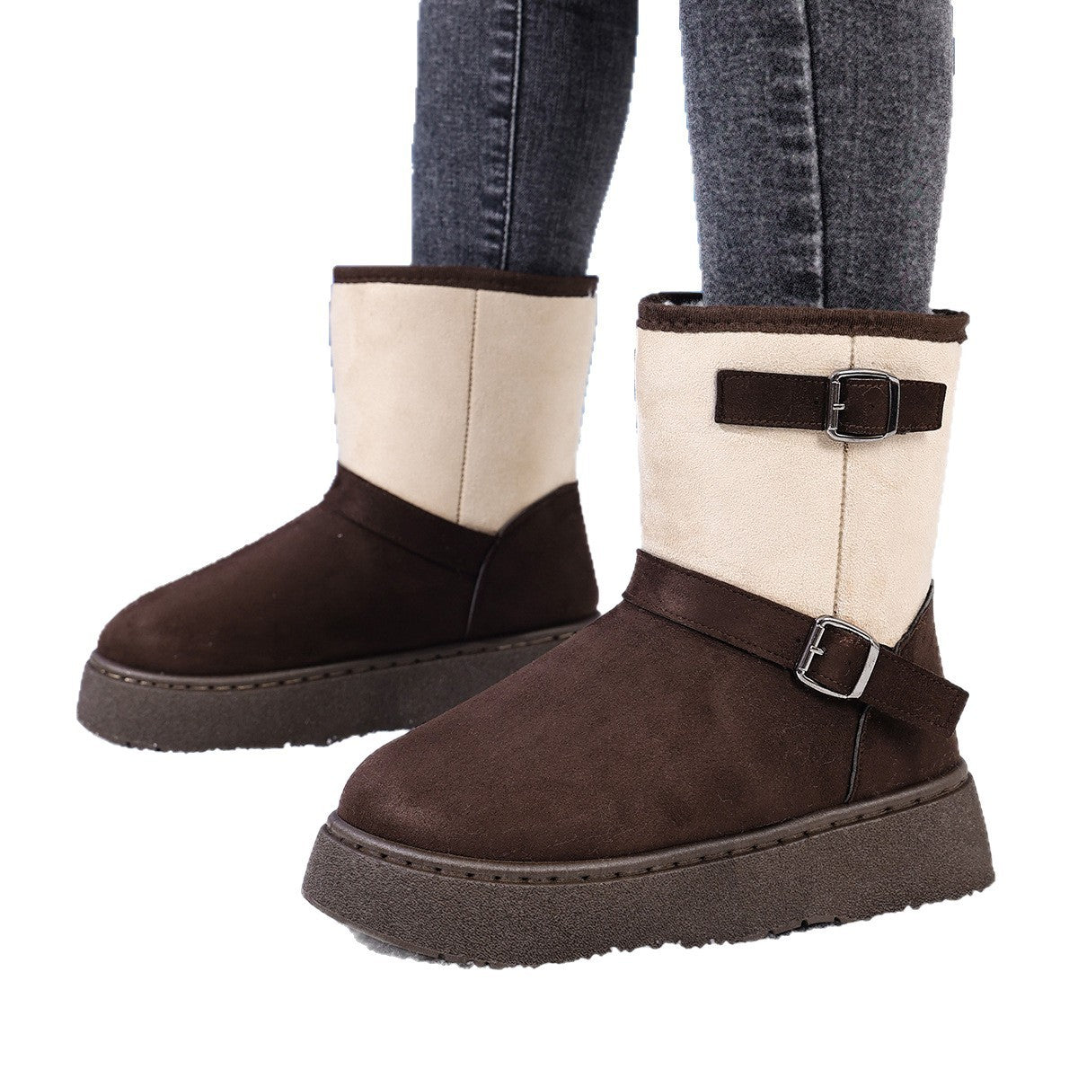 Round Toe Fashionable And Comfortable Furry Slip-on Snow Boots For Women