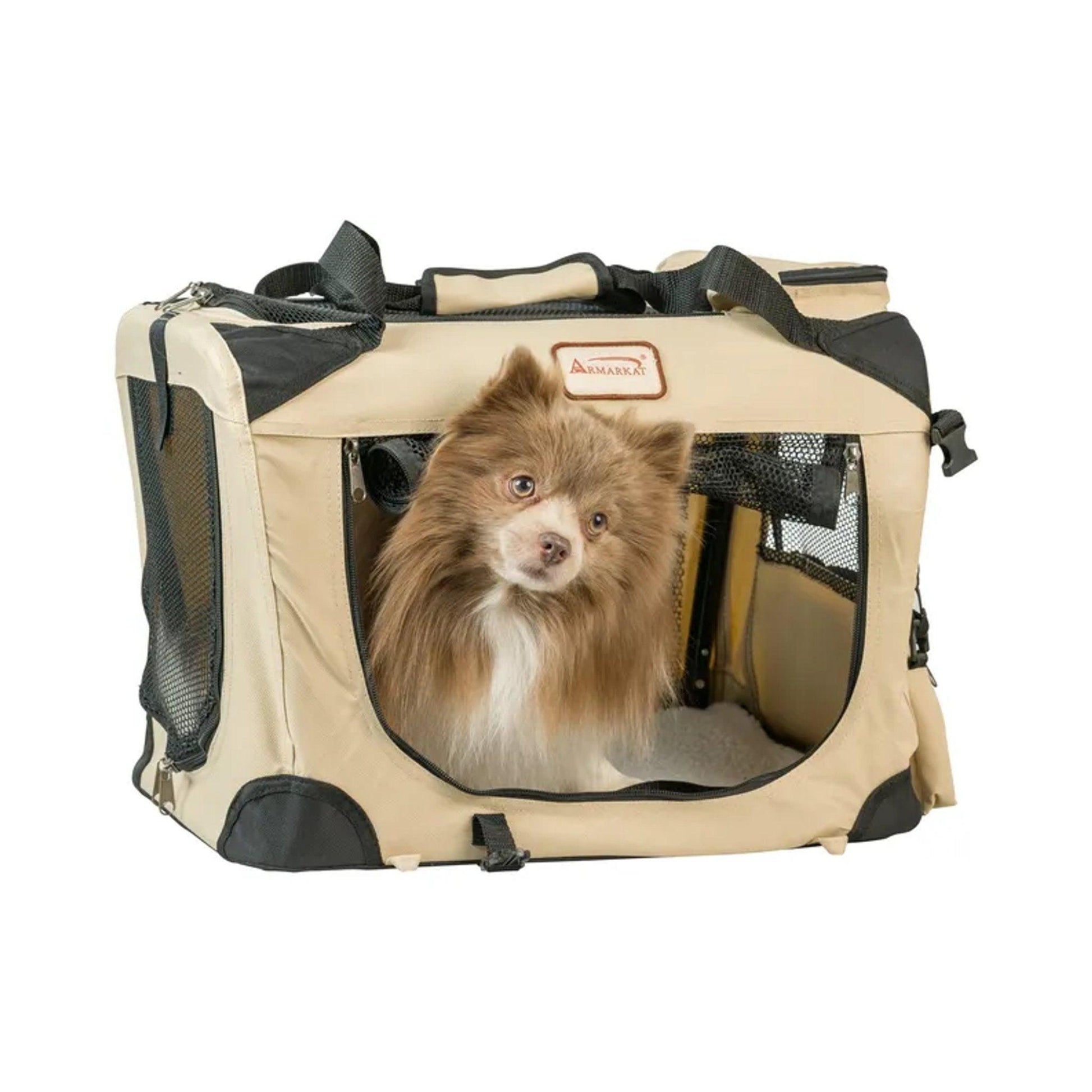 Armarkat Folding Soft Dog Crate Pet Travel Carrier - Beige - Vero.com 