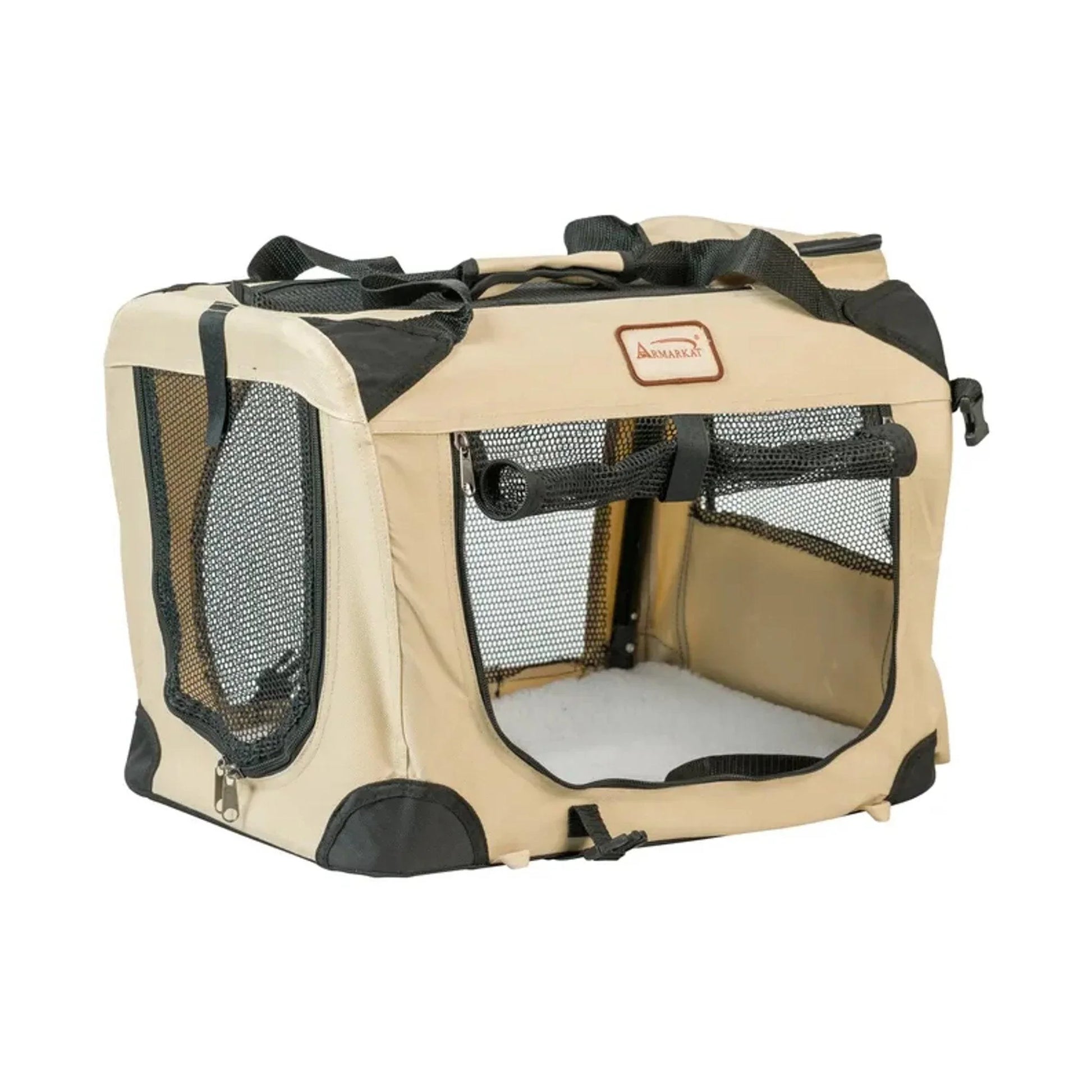 Armarkat Folding Soft Dog Crate Pet Travel Carrier - Beige - Vero.com 