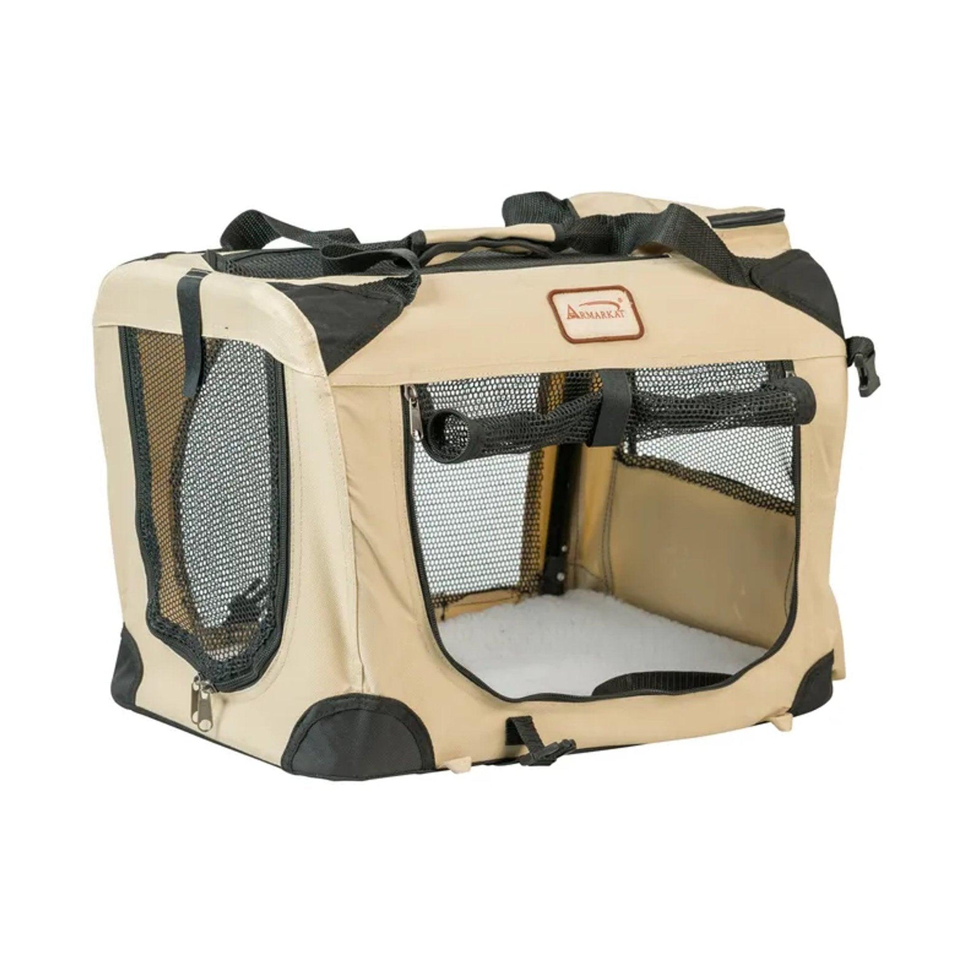 Armarkat Folding Soft Dog Crate Pet Travel Carrier - Beige - Vero.com 