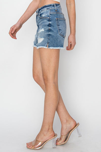 RISEN Stepped Waist Frayed Denim Shorts - Vero.com 