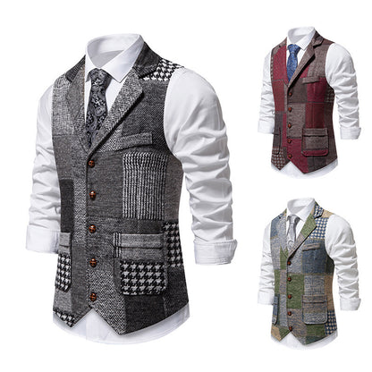 Retro Patchwork Lapel Men's European Size Suit Vest