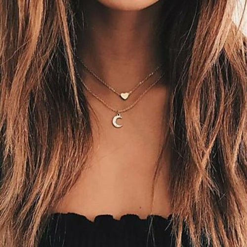 Moon and Heart Two Layer Necklace - Vero.com 