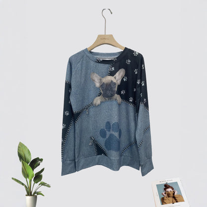 Women's Casual Christmas Digital Printing Sweater featuring a cute dog design and paw prints.