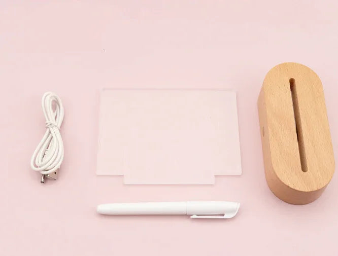 Wood Table Lamp Night Light with Message Board Girl Bedroom Decor - Vero.com 