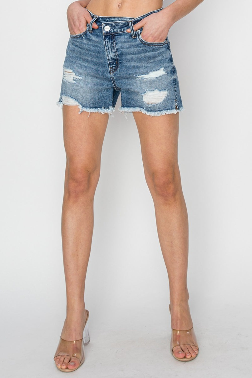 RISEN Stepped Waist Frayed Denim Shorts - Vero.com 
