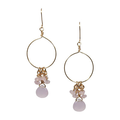 Pink Chalcedony and Jade Cluster Hoop Earrings - Vero.com 