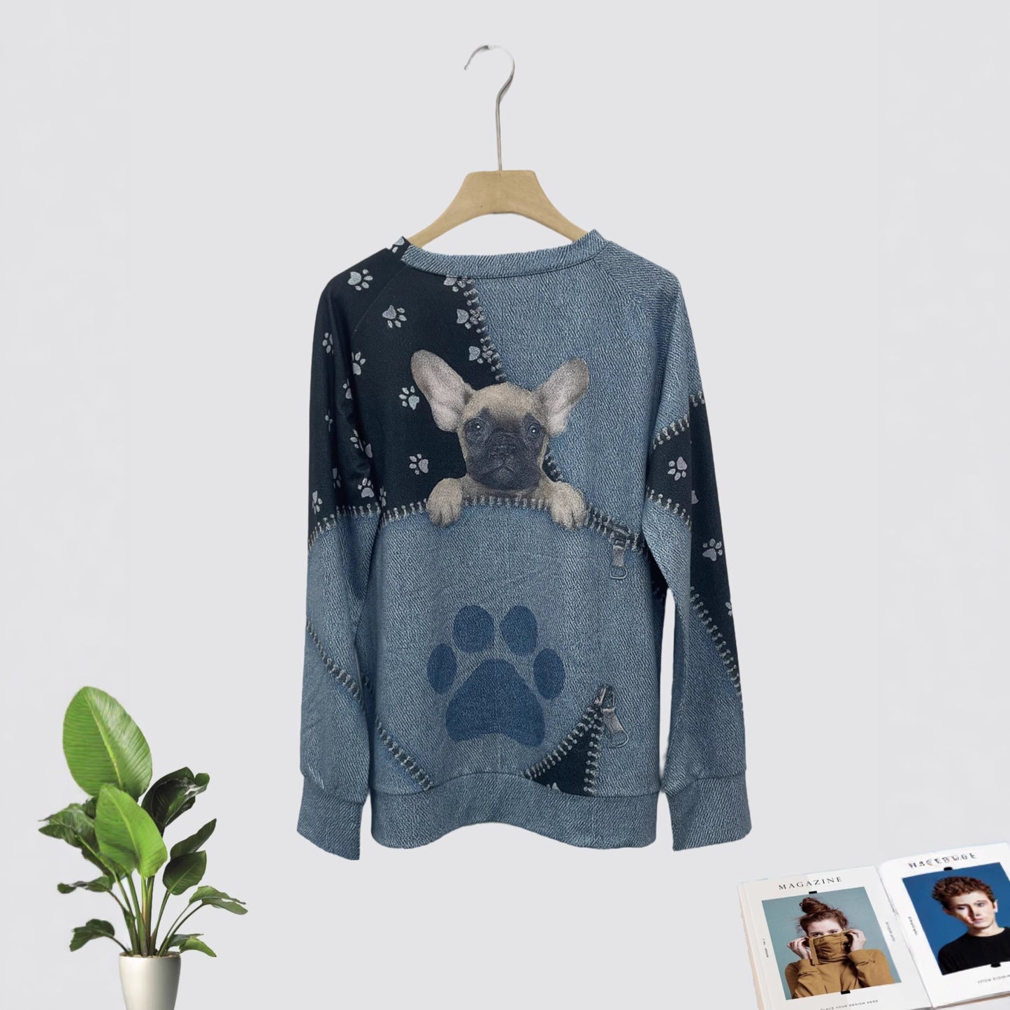 Women's Casual Christmas Digital Printing Sweater featuring a dog design with paw prints.