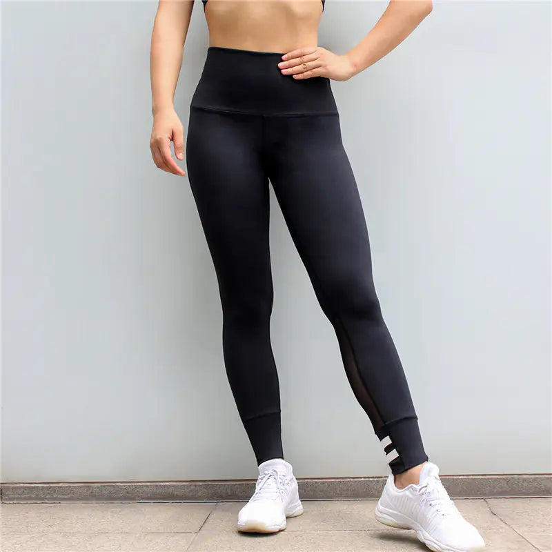 Striped Mesh Panel Yoga Pants for Sports and Fitness - Vero.com 