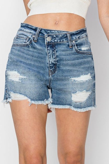 RISEN Stepped Waist Frayed Denim Shorts - Vero.com 