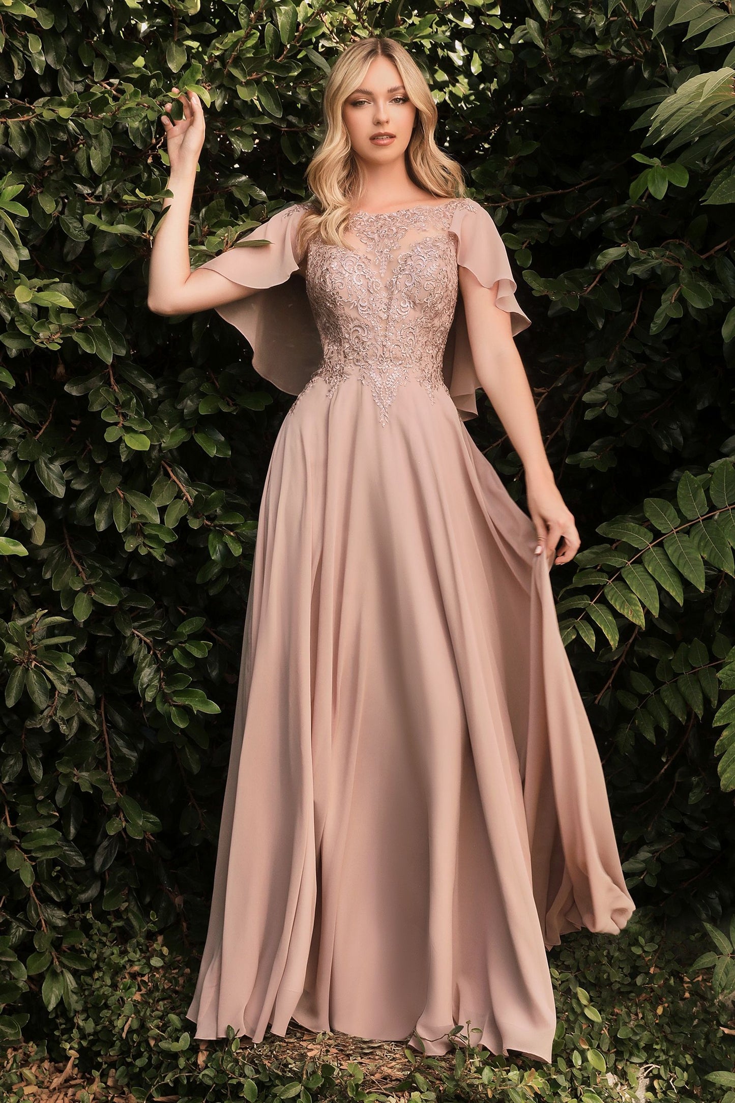 A-Line Chiffon Gown With Caplet - Vero.com 