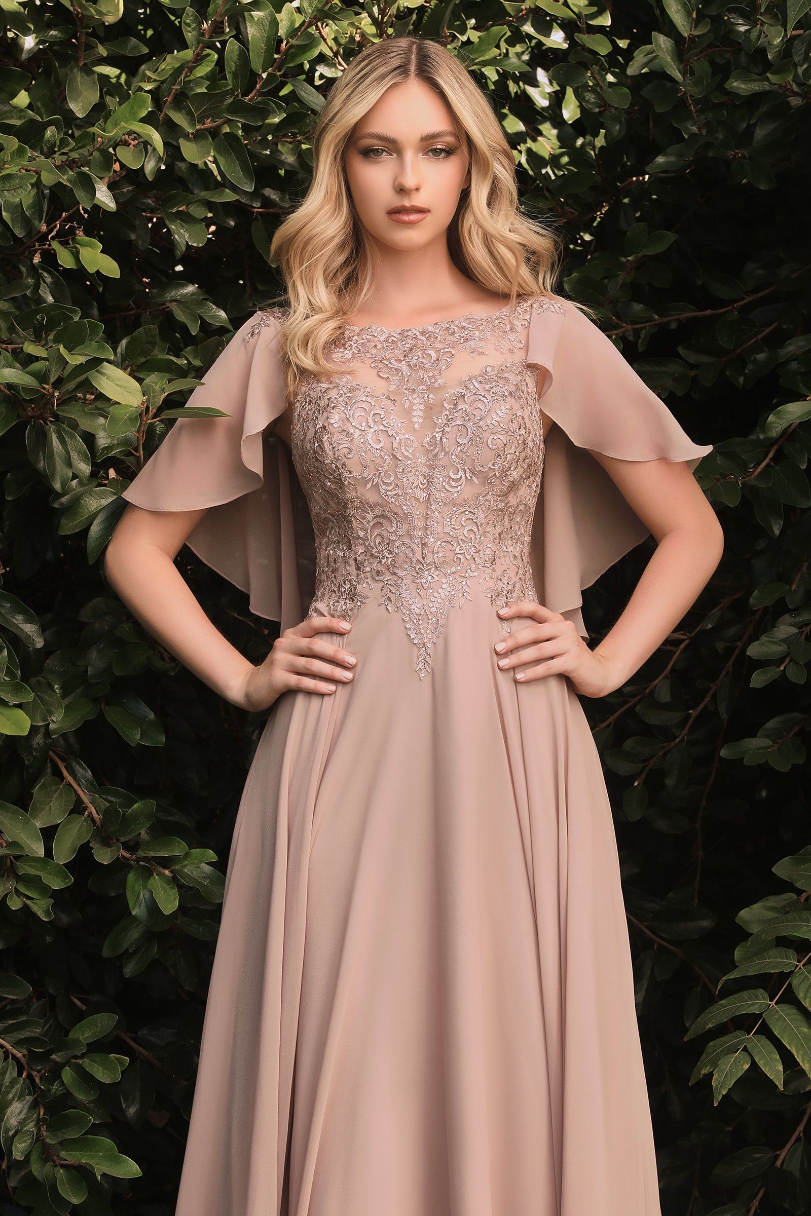 A-Line Chiffon Gown With Caplet - Vero.com 